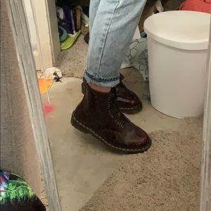 vegan/cherry red colored doc marten boots